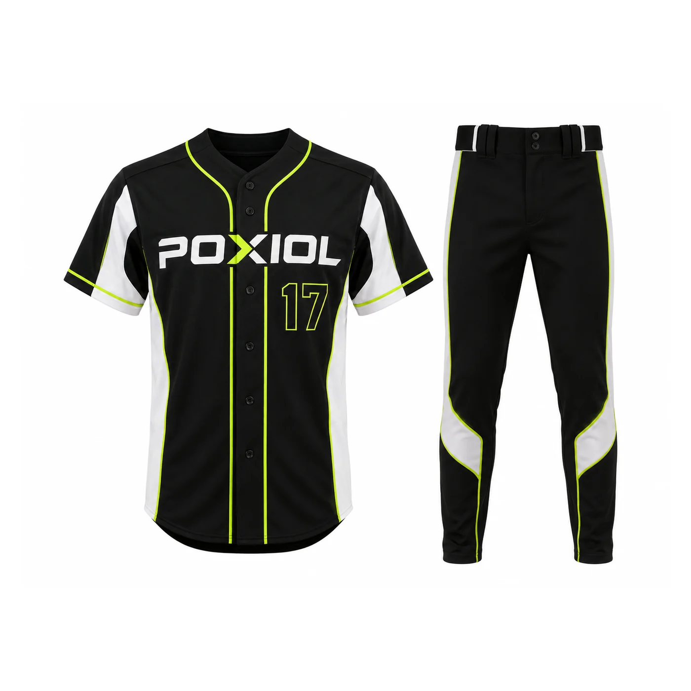 POXIOL black white and neon green baseball uniform set